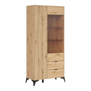 Lamea visoka vitrina 90 cm sa 2 vrata i 2 ladice, hrast artisan