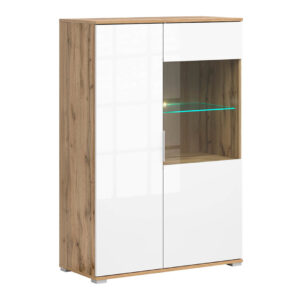 Vitrina za dnevni boravak Zele 90 cm sa 2 vrata, Wotan hrast/sjaj bijela