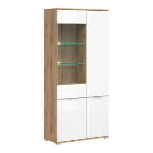 Vitrina za dnevni boravak Zele 90 cm sa 4 vrata, Wotan hrast/sjaj bijela