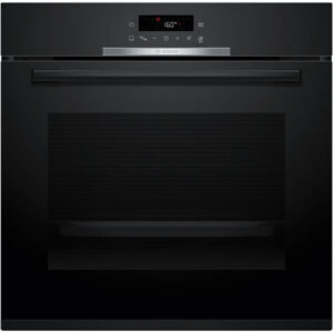 Black Bosch electric wall oven with top control panel and digital display showing 160°C/Start button