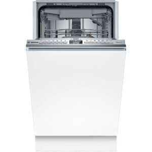 Bosch dishwasher with door open interior racks visible and control panel across the top edge  globalmtc