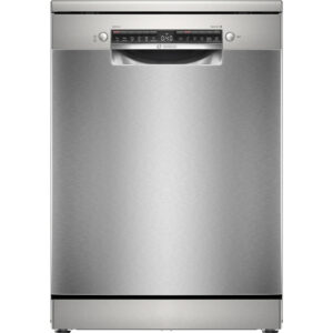 Stainless steel dishwasher with a slim control panel on the upper front and a recessed handle in the middle top area Globalmtc