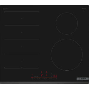 Ugradbenaplocaboschpix631hc1ejpg globalmtc Bosch black induction cooktop with two circular burners and red digital controls on the front panel Globalmtc