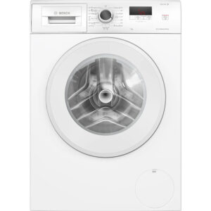 Front loading bosch washing machine with control panel above the door and detergent drawer on the left side Globalmtc