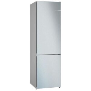 Tall stainless steel two door refrigerator with a bottom freezer freestanding appliance in brushed finish Globalmtc