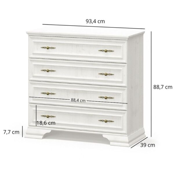 Komodaz4szufladamiiryssosnaanderson 2 globalmtc White wooden dresser with five drawers and brass handles dimensions 93 4 cm wide 88 7 cm tall 39 cm deep Globalmtc