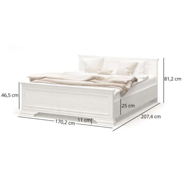 Lozeirys160sosnaanderson1 globalmtc White wooden bed frame with a tall headboard annotated dimensions overall length 207 4 cm width 170 2 cm headboard height 81 2 cm Globalmtc