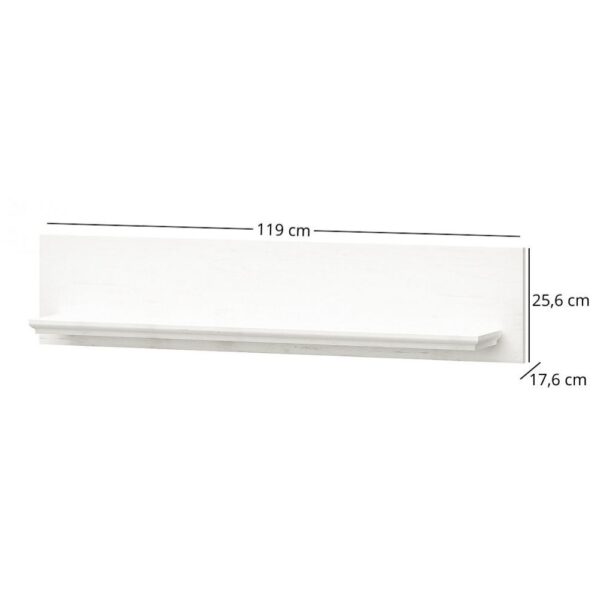 Polkawiszacairys120sosnaanderson1 globalmtc White wall shelf with a slim protruding ledge dimensions shown 119 cm long 25 6 cm high 17 6 cm deep Globalmtc