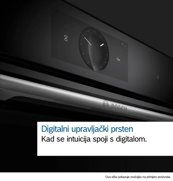 Close up of a circular digital control knob on a bosch appliance with croatian caption and branding Globalmtc